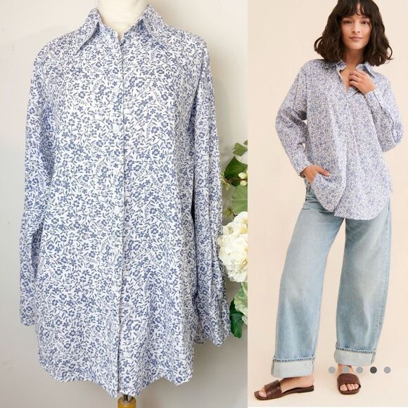 ANTHROPOLOGIE | Capistrano Ashley Buttondown Shirt | Blue Floral Print | Medium - Picture 1 of 10